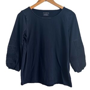 Talbots | Navy Top with Balloon Crochet Sleeves